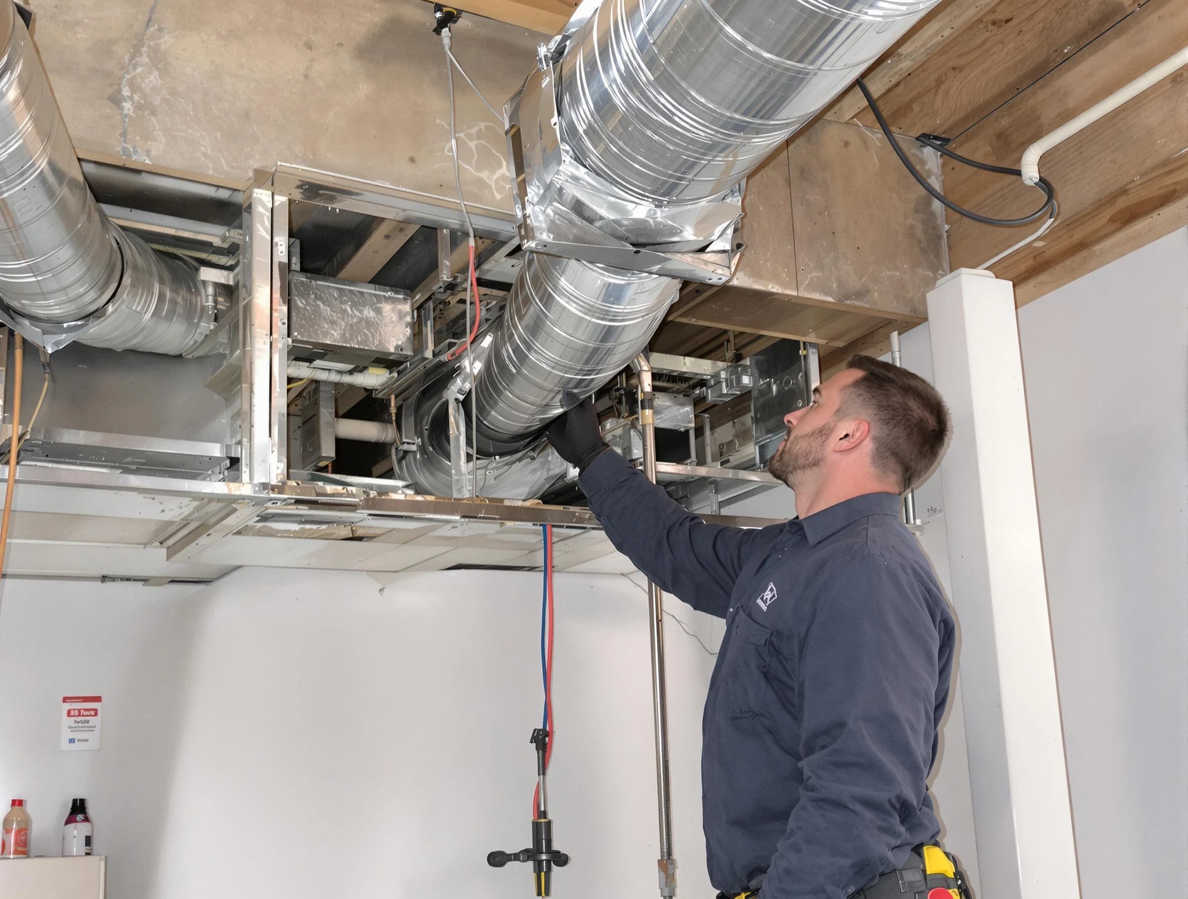 Duluth Air Duct Cleaning technician performing professional air duct repair using specialized tools in Duluth