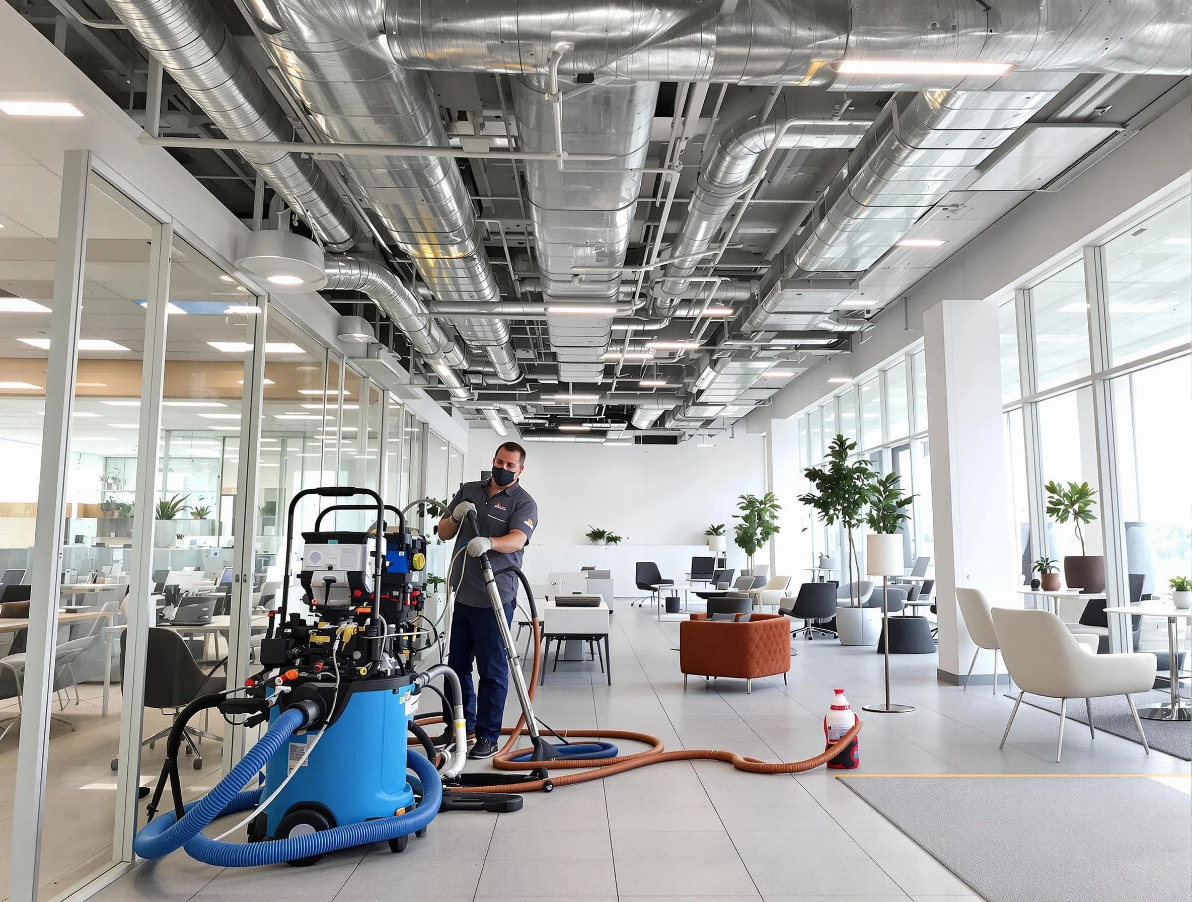 Duluth Air Duct Cleaning team conducting comprehensive commercial duct cleaning at a business location in Duluth