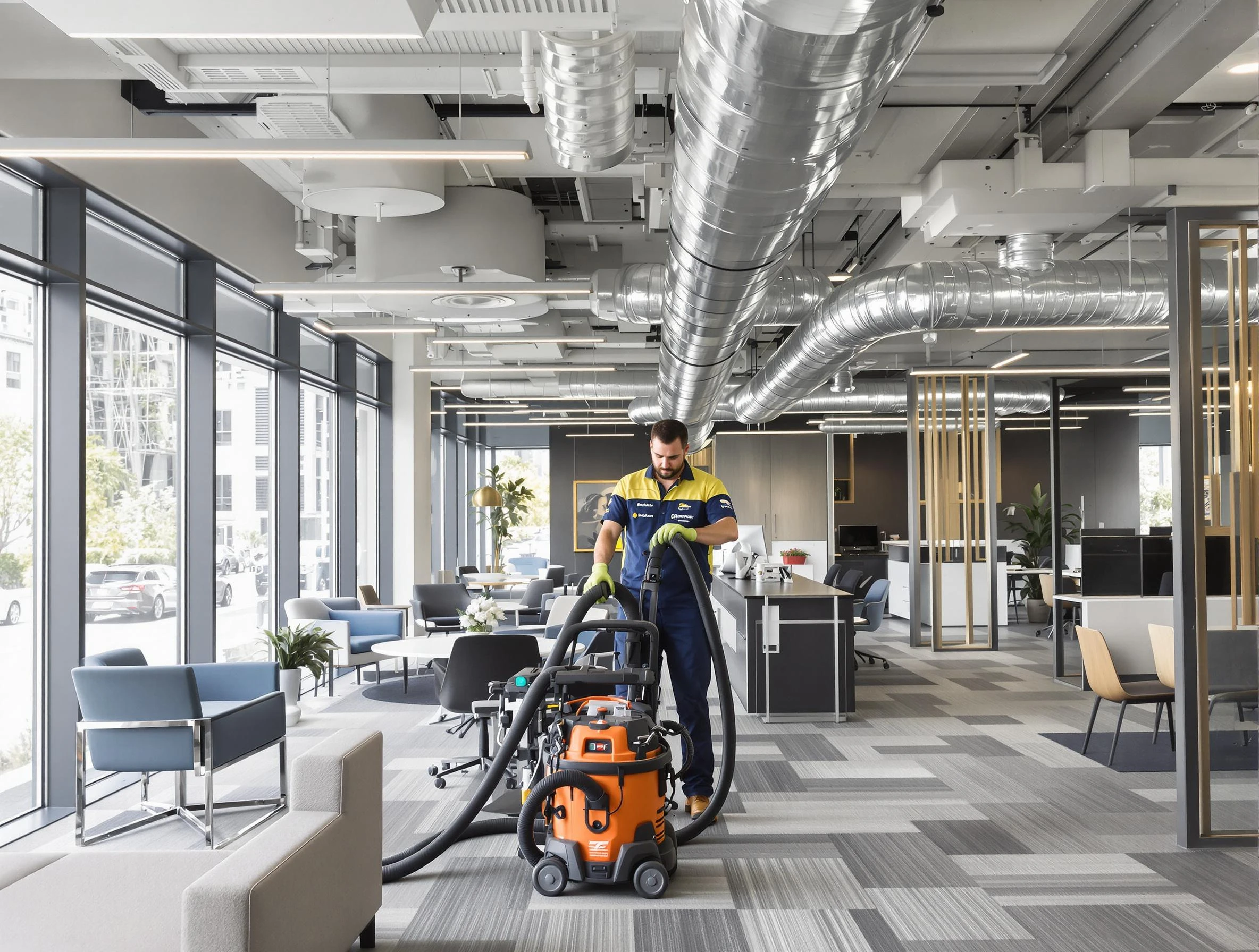 Duluth Air Duct Cleaning team performing thorough commercial duct cleaning at a Duluth business center